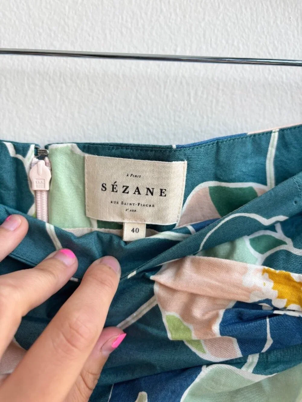 Sézane Pacome Wrap Mini Skirt | Teal Botanical Floral Print | FR 40 / US 8